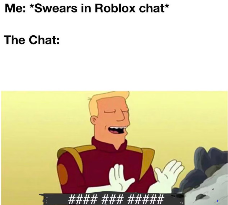 Maldiciones y juramentos en el chat de Roblox siendo censurados.